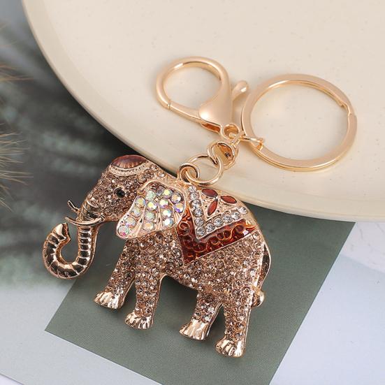 Keychain Sparkling Rhinestones Inlaid Elephant Design Keychain Pendant Enamel Oil Drip Process Smooth Edges Spring Buckle Key Holder Car Keys Good