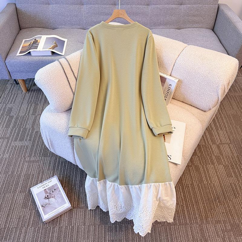 A New Winter Plus-size Women's Dress with Added Fleece and Thickened Faux Faux Two-piece Patchwork Design