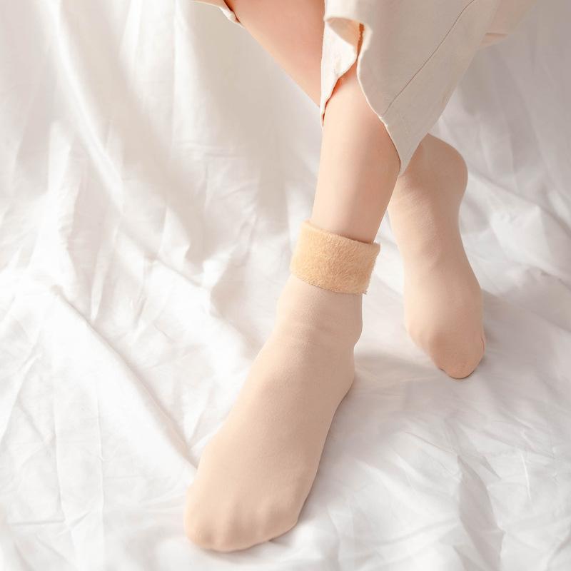 Winter Warm Solid Women Socks Thicken Thermal Socks Wool Cashmere Black Skin Seamless Snow Sock Velvet Unisex Socks