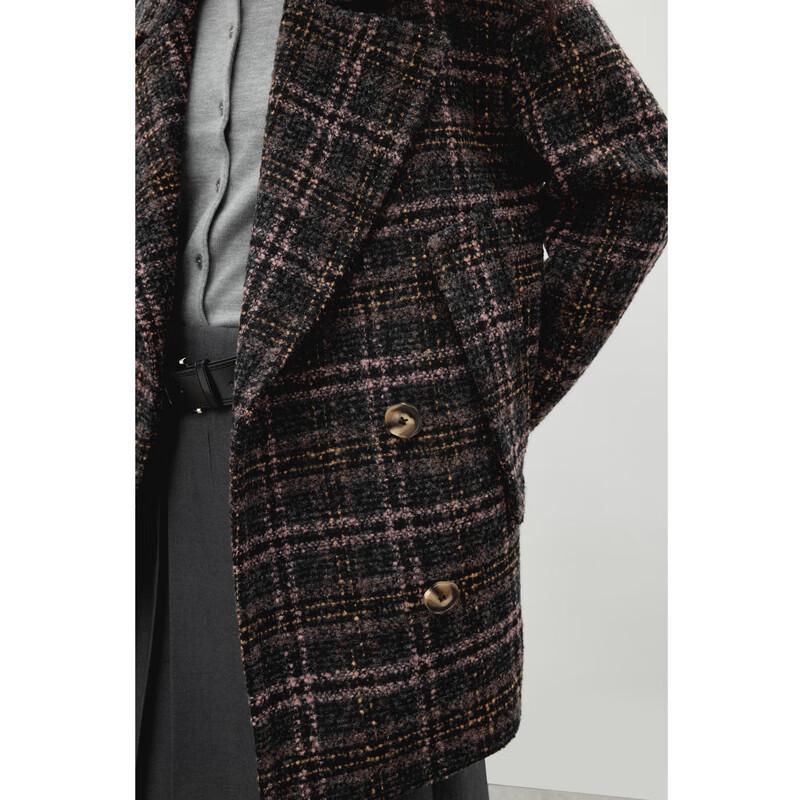 Women's Retro French Lapel Plaid Wool Blend Coat