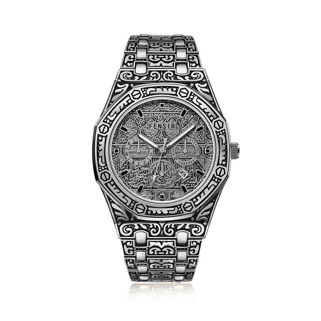 Luminous Men's Quartz Watch with Steel Band, Waterproof, Calendar, Fashion Three-Hand Design.