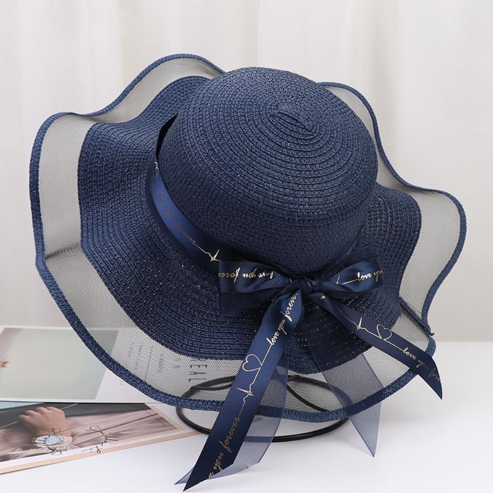 Weave Bow Straw Hat Bowkont Sun Protection Cap Sweet Beach Hat  Holiday