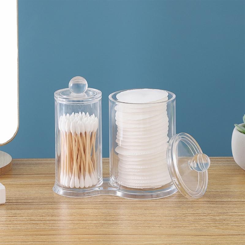 Multipurpose Clear Acrylic Storage Container Set With Lids Qtip Dispenser For Vanity Bathroom Countertop Organization