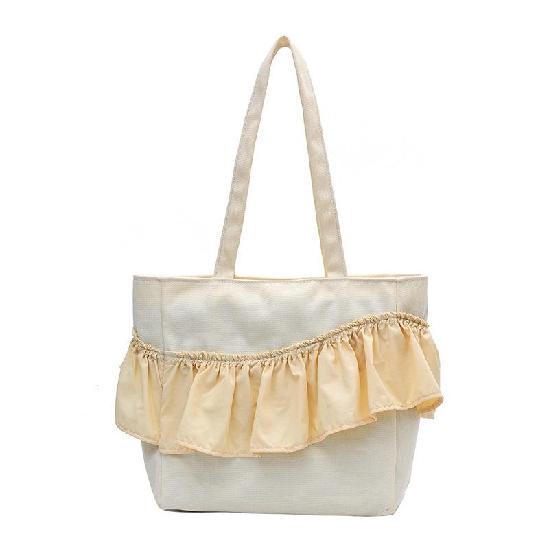 Spring and Summer New Literature and Art Student File Handbag Large Capacity Ruffle Edge Shoulder Canvas Bag