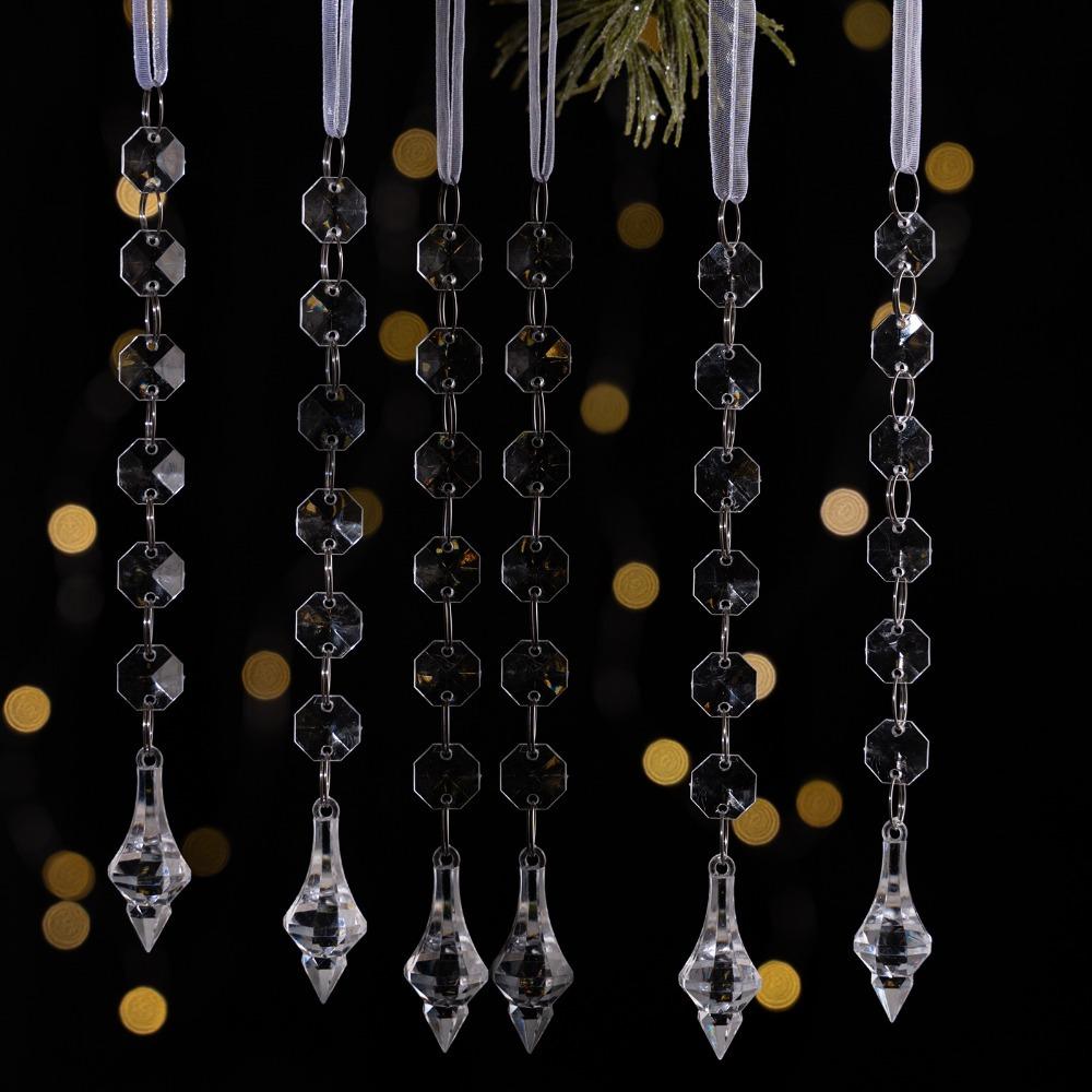 6pcs/set Transparent Acrylic Ice Pendants Sparkling Acrylic Christmas Tree Hanging Crystal Prisms Icicle Water Drop Ornament