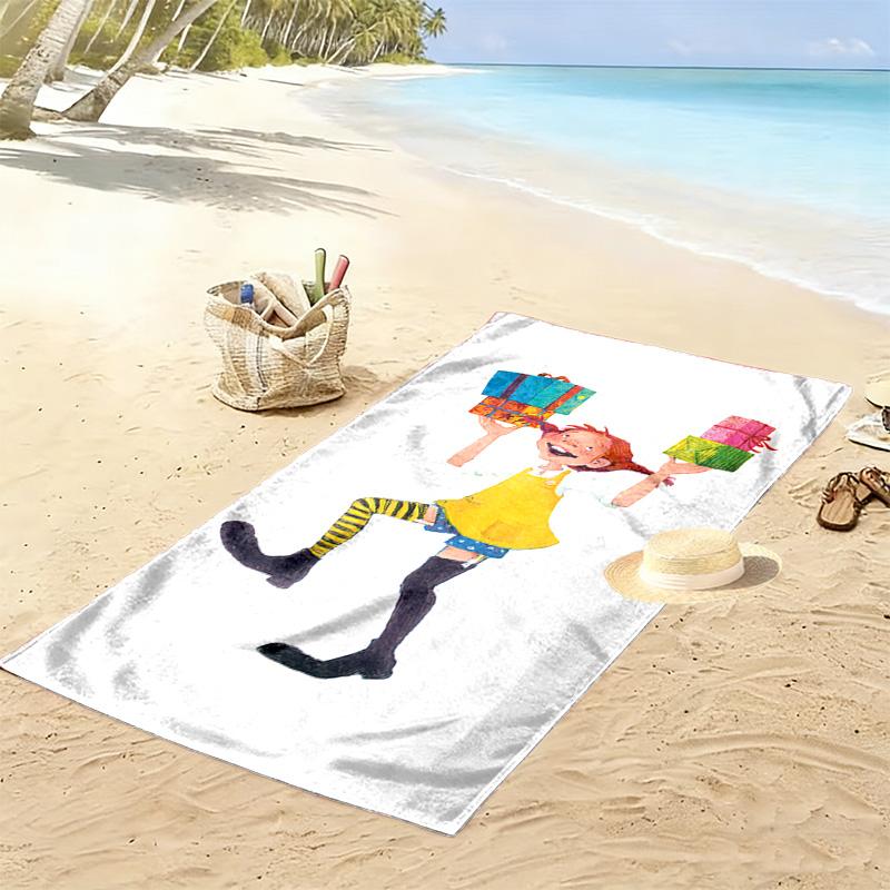 Asciugamano da Spiaggia con Stampa di Pippi Calzelunghe, Asciugamano Grande Morbido ad Asciugatura Rapida per Spiaggia Campeggio Nuoto