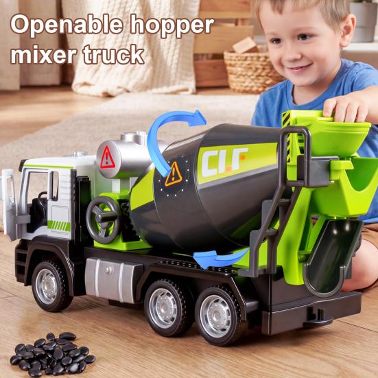 Kids Mixer Truck Toy with Light Sound Opening Door Movable Joints Engineering Vehicle Model Toddlers Educational Inertia Drive Construction Truck Toy