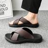 Fashion Men Shoes New Summer Shoes Italian Leather Slippers Men High Quality Size 38-47 Beach Slip On Flats Man Flip Flops Mens Sandals