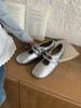 Korean version of round head 2025 autumn light mouth single shoes Velcro fashion versatile soft flat silver Mary Jane shoes ballet shoes
