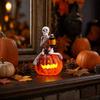 LED Light Up Pumpkin Skeleton Figurine Halloween Tabletop Decoration with Lantern for Indoor Outdoor Festival Display Prop
