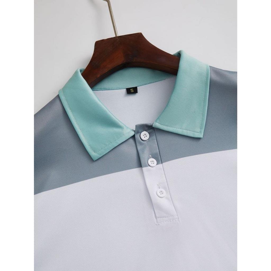 Nová pánská ležérní POLO košile digitální potisk pruhovaná knoflíky klopa top tričko