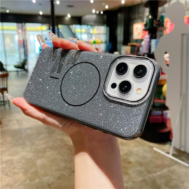 For iPhone 15 Pro Max Luxury Flash Glitter Magsafe Magnetic Candy Frame Phone Case For iPhone 12 13 14 15 Plus Protective Cover