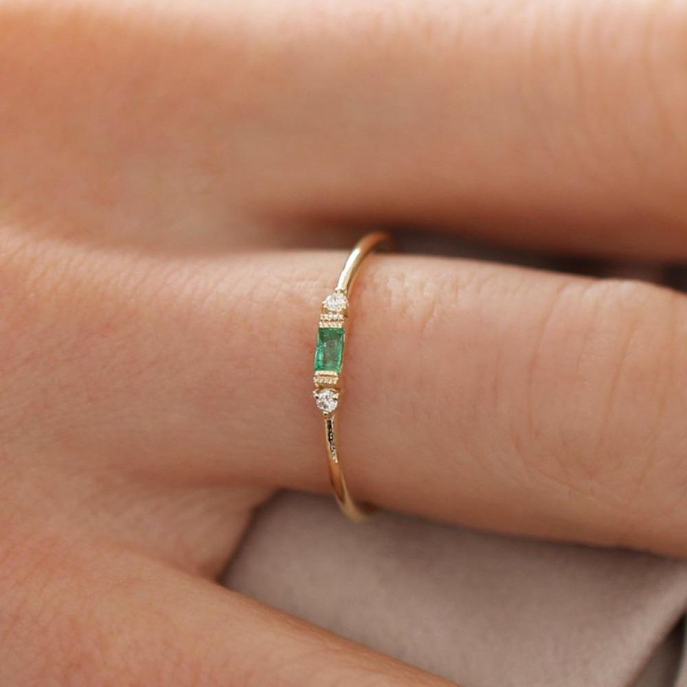 Rose Gold Plated 18K Women Emerald Zircon Engagement Ring European American Style Wedding Jewelry no. 5