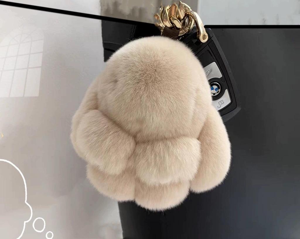 Cute Faux Mink Fur Plush Bunny Pendant Keychain Charm