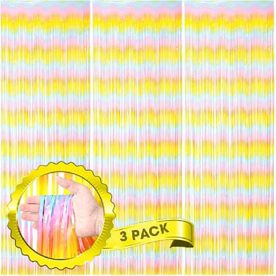 3 Pack 3.3x8.2 Feet Gold Foil Fringe Backdrop Curtains, Tinsel Streamers, Fringe Backdrop for 2025 New Years Eve, Graduation, Birthday, Baby Shower,