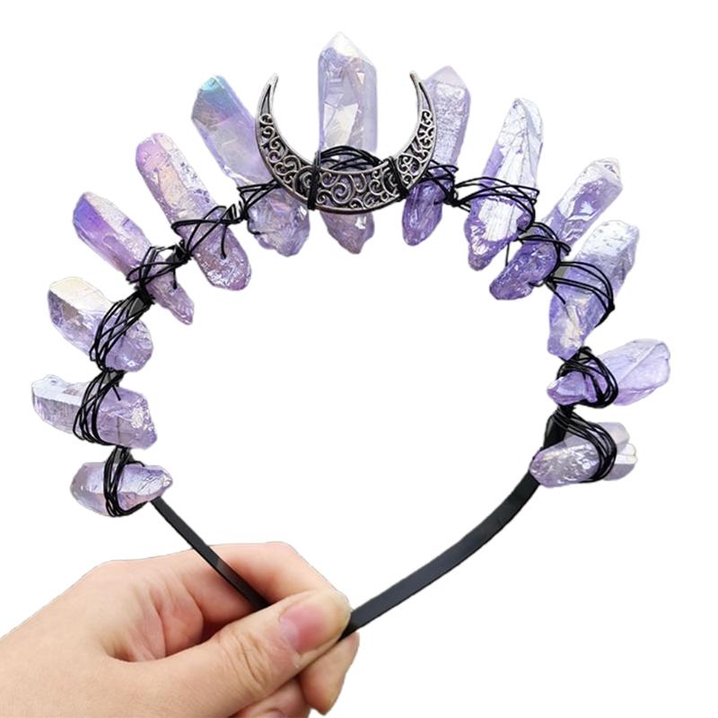 Quartz Crystal Crown Handmade for Head Hoop Luxury for Head Accessory Gothic Baroque Vintage Headwear for Parties Festiv