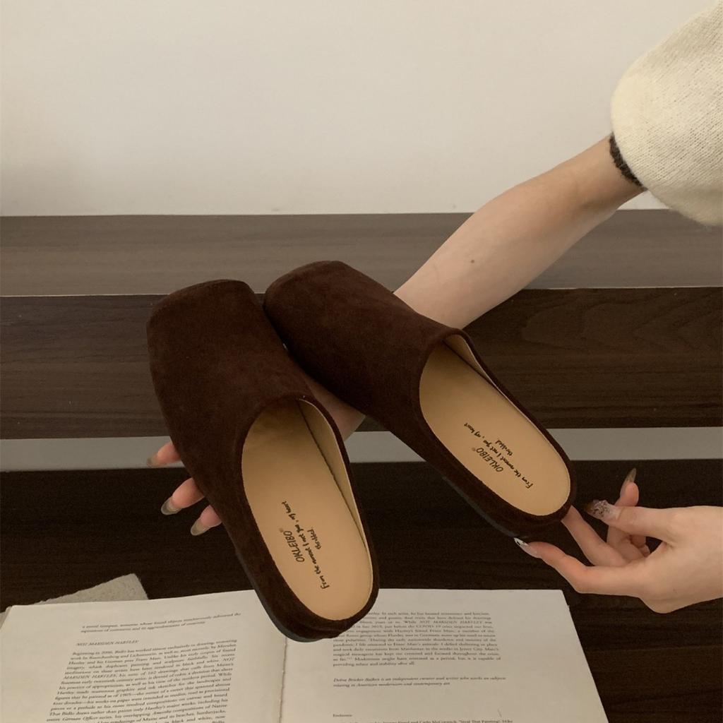2025 autumn new French retro round head thick bottom bag head half slippers women's fashion versatile lazy slippers women