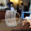 Heat-resistant glass silicate cup, double cup with handle