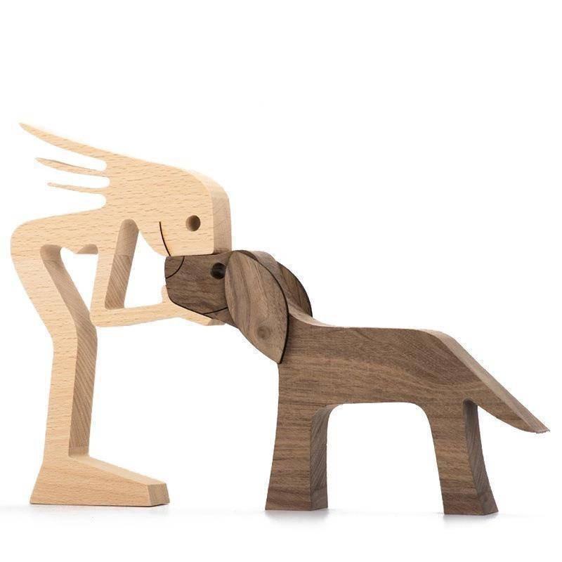 Wooden Family Puppy Carving Ornaments Natural Wood Pet Crafts Gift Sculpture