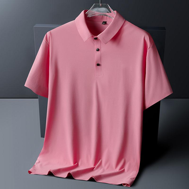 WoWo Polo Shirt Heren 6XL 7XL 8XL Zomer Nieuw Hoge Kwaliteit Heren Korte Mouw Polo Shirt IJszijde Heren Business Casual Polo Shirt 5XL roze