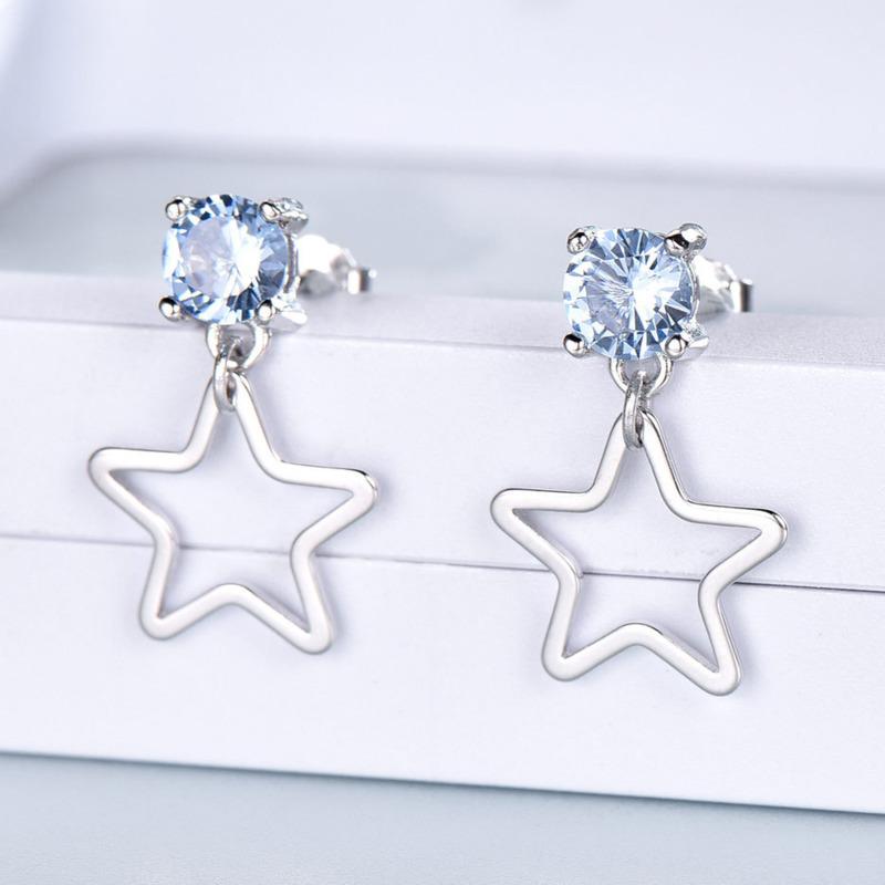 Gica Gema Schmuck S925 Sterlingsilber Himmelblauer Diamant Fünfzackiger Stern Ohrstecker Für Frauen Feiner Hochwertiger Schmuck Geschenk zum Valentinstag