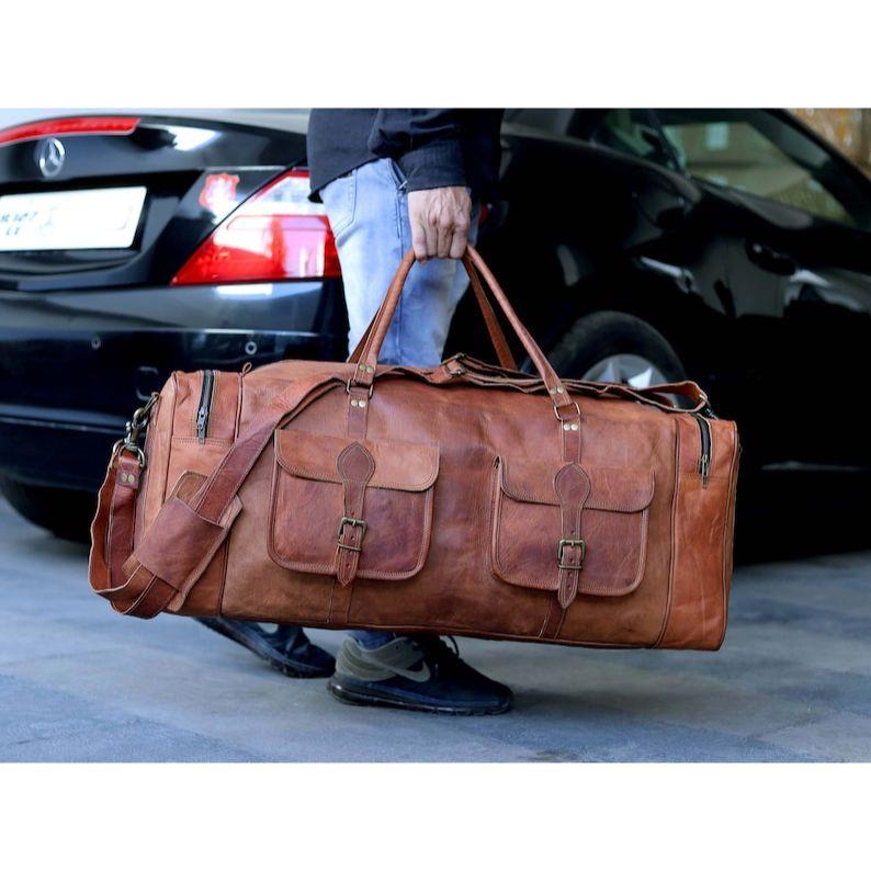 Personalized Leather Travel Bag Leather Weekender, Leather Overnight Bag, Duffel for Men Vacation Duffel Carry On Cabin Holdall Bag