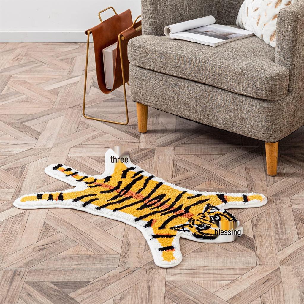 Faux Cashmere Bedside Rug: Animal Design, Stain-Resistant, Easy-to-Clean Bedroom Carpet