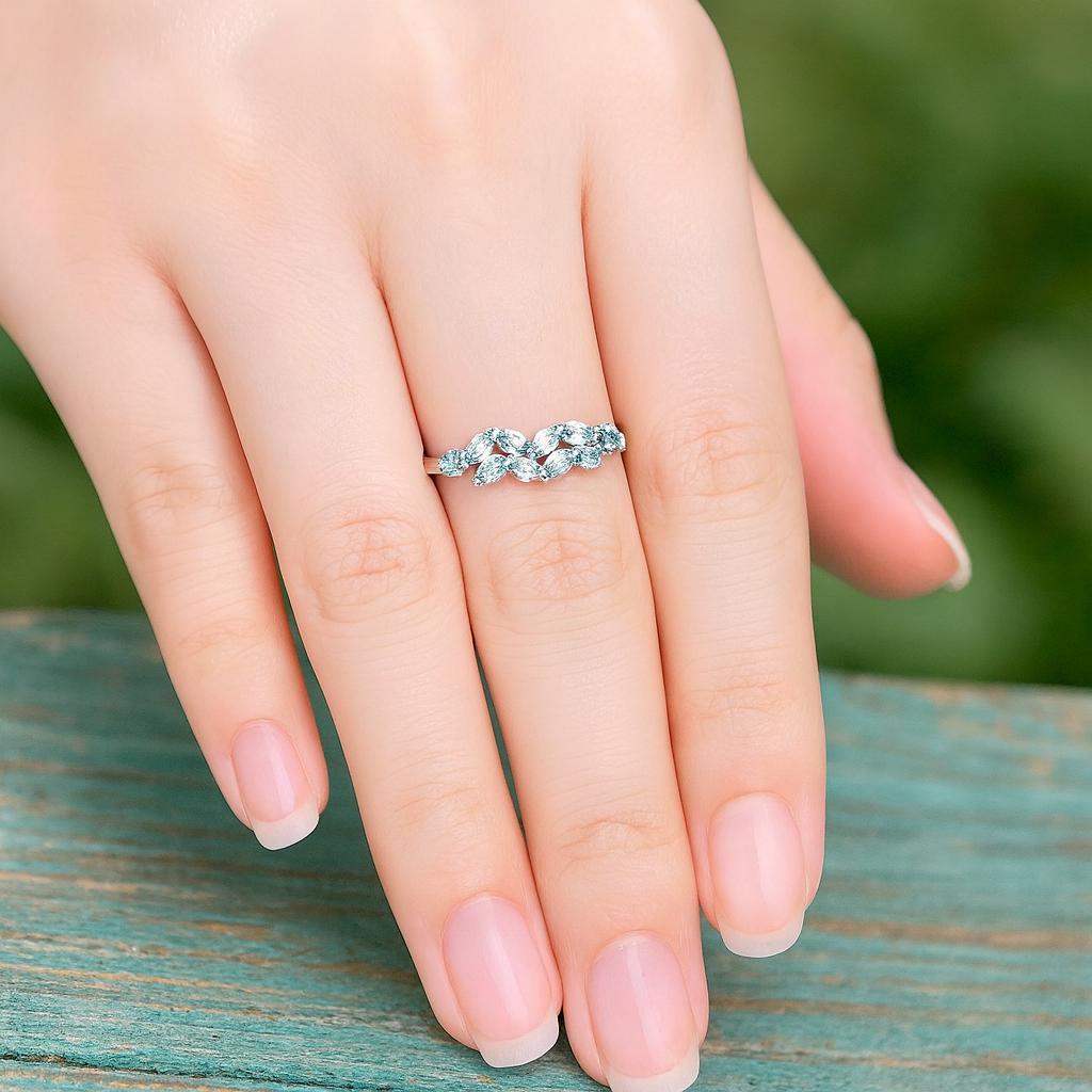 Moss Agate Leaf Band Ring, Yellow Gold Plated 925 Sterling Silver, Marquise and Round Stone Bridal Jewelry, Anniversary Gift for Her