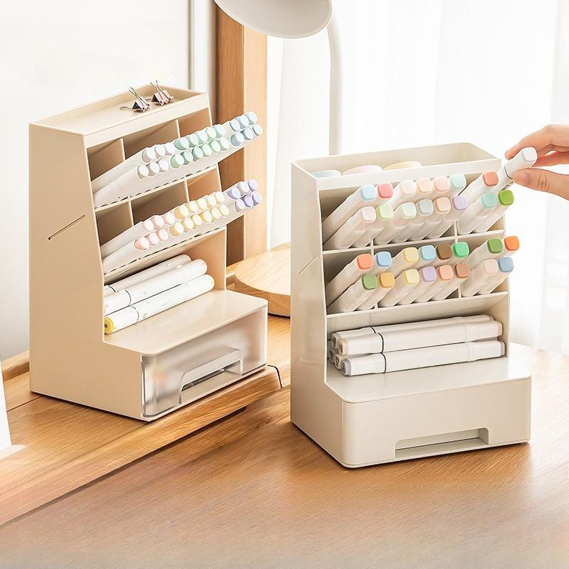 Slanted Plug-in Large Capacity Drawer Pen Holder, Stylish Storage Box for Office Student Desktops