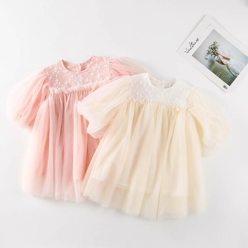 Kinder Kleidung Frühling Sommer Langarm Dünne Spitze Tüll Kleid Koreanischen Stil Mädchen Prinzessin Mode Süße Fee Mesh Kleider