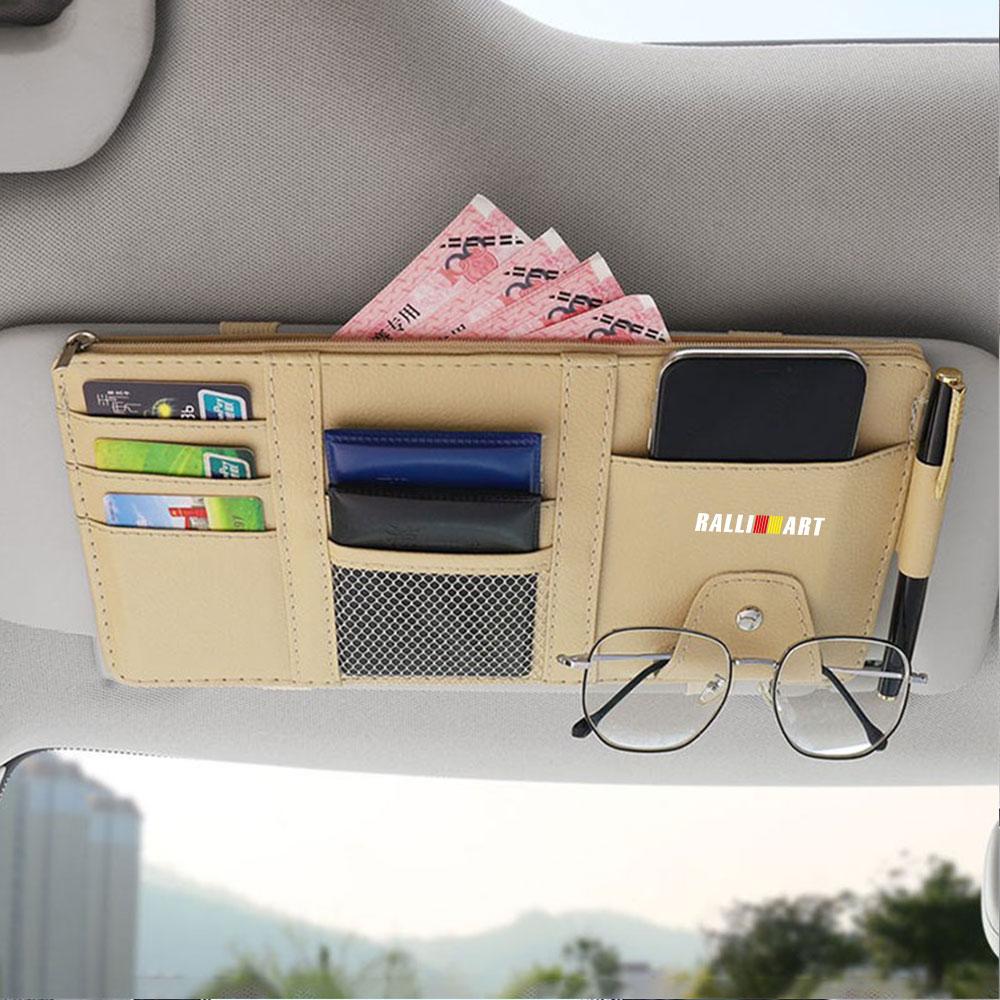 Car Sun Visor Organizer Glasses Clip Pocket Card Storage For Mitsubishi Ralliart Lancer Outlander ASX Competition Xpander Colt