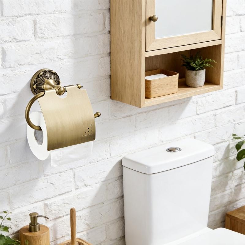 European Brushed Toilet Paper Holder Wall Mounted Space Saving Retros Gold Decorative Bathroom Accessories