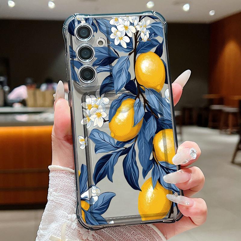 Cherry Lemon Patterned Clear Phone Case For Samsung Galaxy A57 A37 A17 A56 A16 A55 A36 A26 A15 A54 A14 A53 Card Bag Wallet Cover
