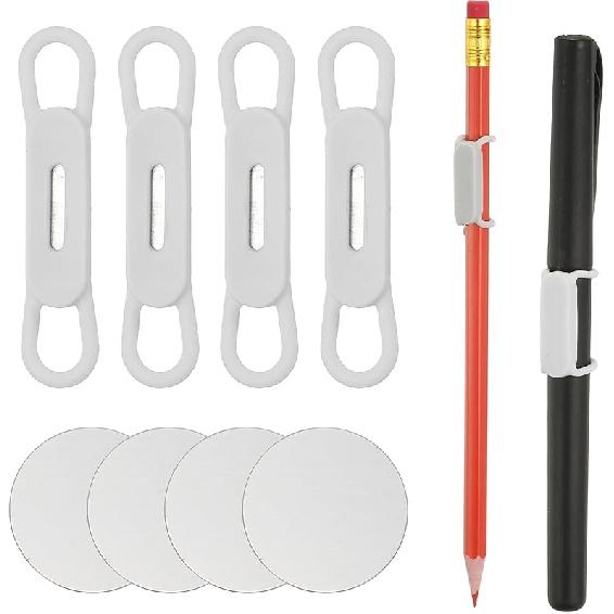 PATIKIL 4 Pcs Magnetic Pen Pencil Holder, Silicone Flexible Pencil Holder Adjustable Organizer Clip with 4 Metal Sheet for Refrigerator Whiteboards