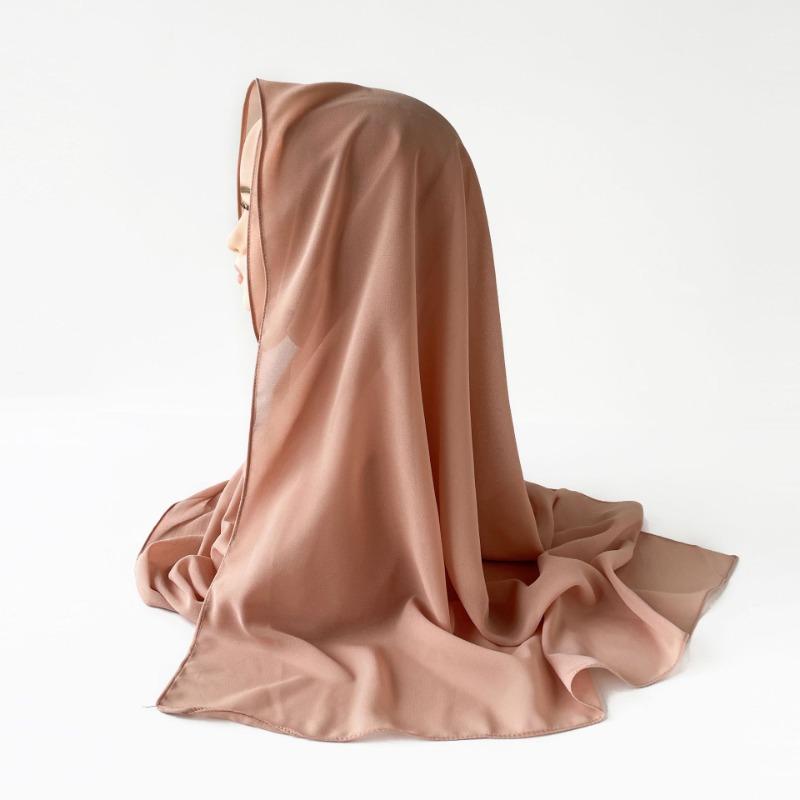 Malaysischer einfarbiger Ethno-Stil Satin langer Schal Monochrom Perle Chiffon Kopftuch