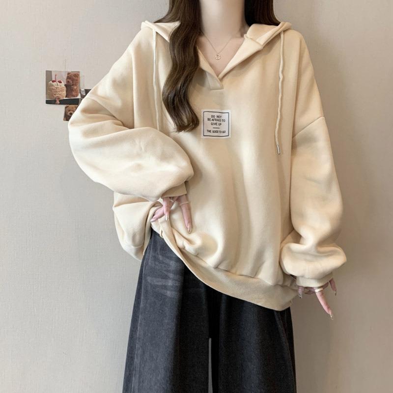 Real Shot Collar Hooded Sweater Women's Thin New Loose Lazy Top Jacket