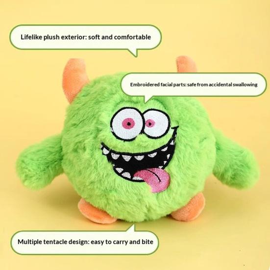 Cartoon Demon Dog Chew Toy Boredom Stress Relief Squeaky Ball Teething Toy Bite Resistant Interactive Stuffed Plushie Pet Supplies