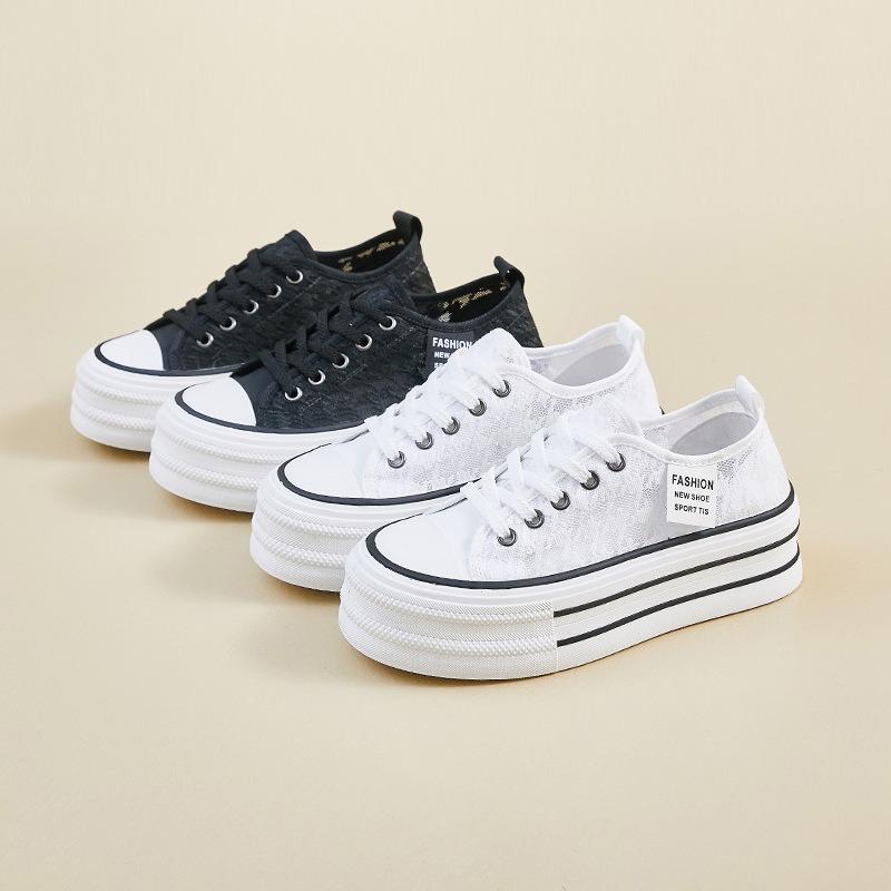 Fashion Student Thick Bottom Women's Casual Shoes Fashion Hot Sale Woman Lace-up Lace Flats Shoes Summer Hollow Low-top Sneakers Zapatos