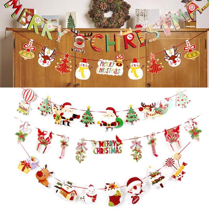 Pulling Flag Christmas Ornament Cartoon Santa Claus Party Hanging Banner Decor