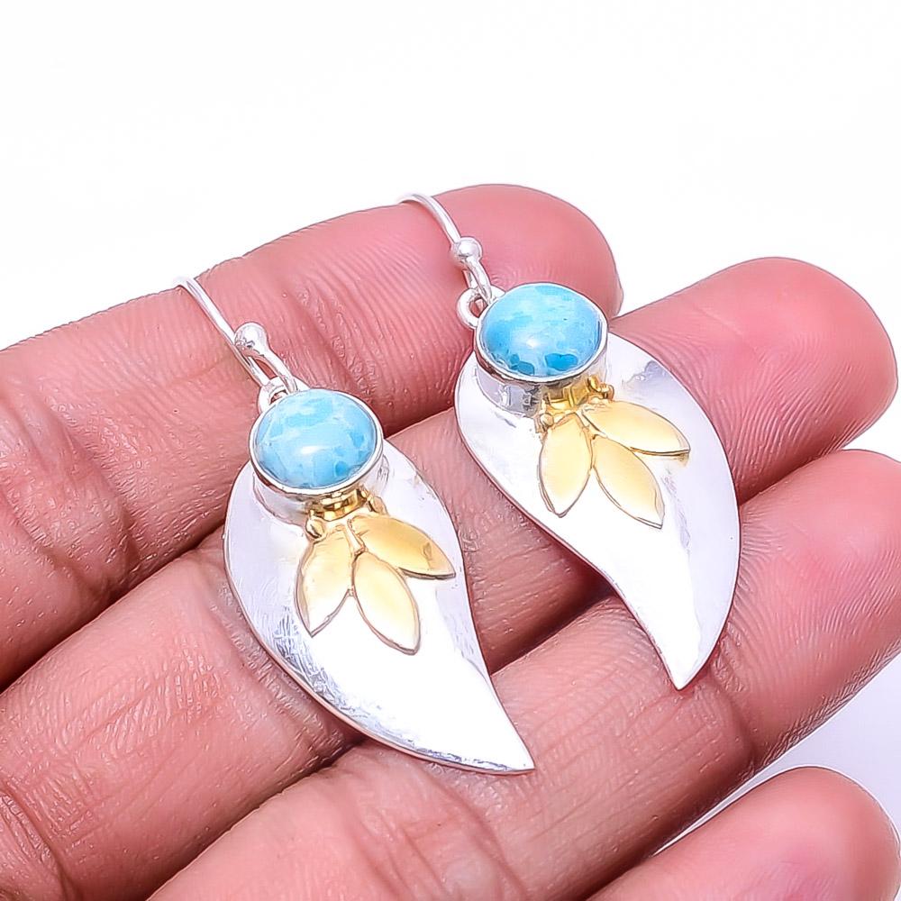 

Larimar 925 Sterling Silver Jewelry Two Tone Leaf Earring 1.95 E19