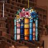 Floral Book Sun Catcher Ornamen Sign, Car Hanging Ornamen, Stained Glaze Acrylic Decor for Book Lovers, Teacher Librarian Gift, Christmas Tree Hangin