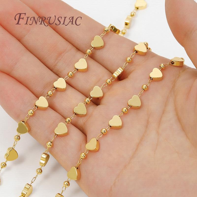 0.5-1 Meter 18K Gold Plated Brass Heart Chain,Bulk Cable Chains For Necklaces Accessories,DIY Jewelry Chains For Needlework