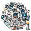 35pcs-50pcs Cartoon Space Stickers Futuristic Alien Stationery Stickers Space Series Decals For Phone Suitcase Guitar