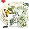 32pcs, green butterflies, birds and plants postcards, mailing cards, greeting cards, DIY cards, souvenir postcards, decorations