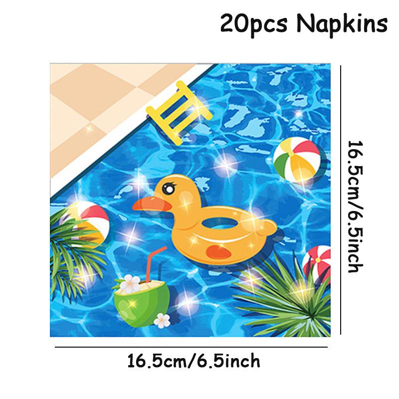 Hawaiian Summer Pool Swimming Circle Theme Disposable Tableware 2025 Birthday Anniversary Celebration Decoration Party Supplies