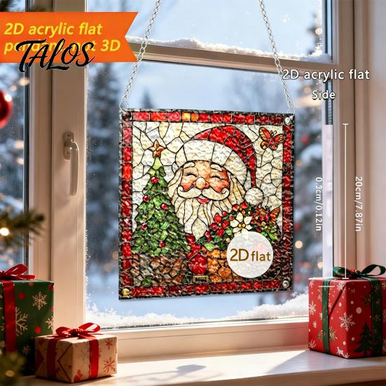 Santa Claus Snowman Patterns Colorful Acrylic Suncatcher, Stained Glass Style Christmas Hanging Ornaments, Durable Pieces Cat Pattern Sun Catcher