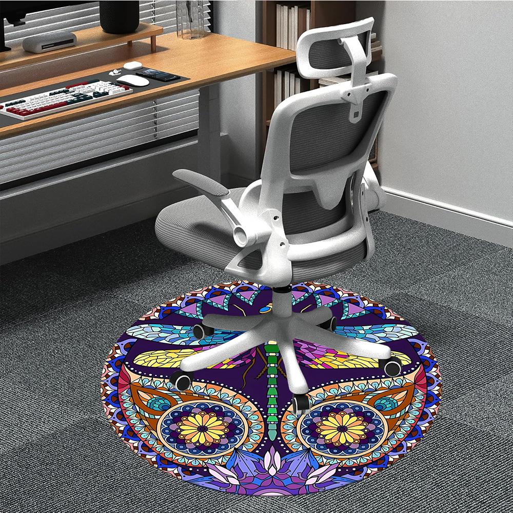1pc Mandala Dragonfly Office Round Rug, Non-slip, Soft and Durable Office Rug for Interior Decoration, Perfect for Office, Beautiful Decoration yy2603