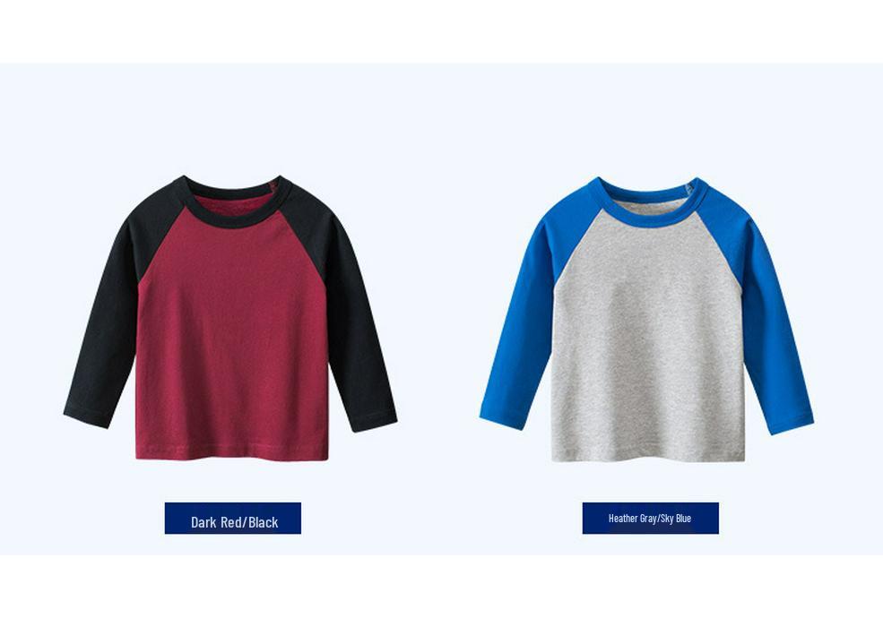 27kids 2024 Autumn Kids Long Sleeve Round Neck T-shirt - Solid Color Children's Clothing