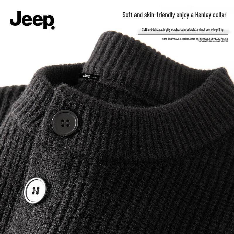 JEEP Men s Retro Loose-Fit Henley Sweater XL