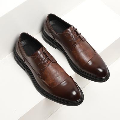 Oxford Męskie buty wizytowe Biznesowe sznurowane Pełne licowe skórzane Proste męskie skórzane buty